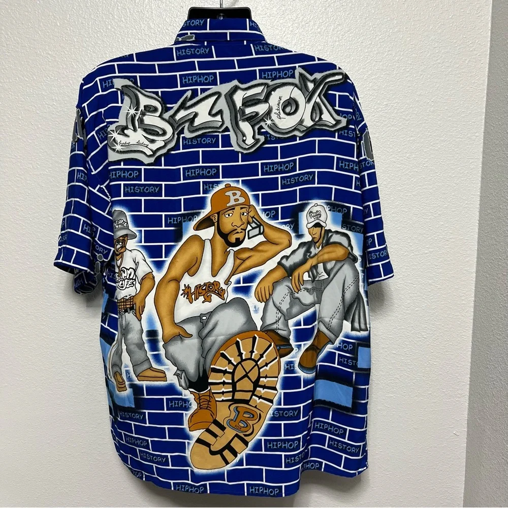 HipHop History Men’s L Graphic Button Shirt Blue Street Art‎ The Platinum Life - Picture 2 of 9